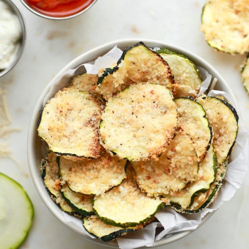Simple and Easy Oven Baked Parmesan Zucchini Chips - dairy free and gluten free