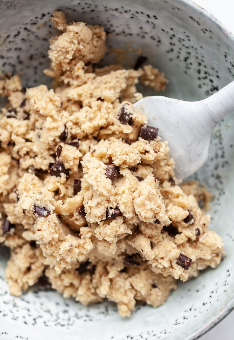 Soft & Chewy Coconut Flour Chocolate Chip Cookie Dough in a bowl