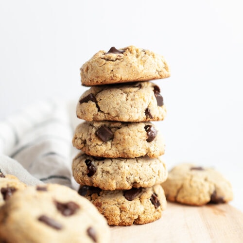 Stack of Soft & Chewy Coconut Flour Chocolate Chip Cookies