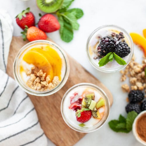 How To Make Plain Yogurt Taste Good! - yogurt 3 ways in jars overhead shot