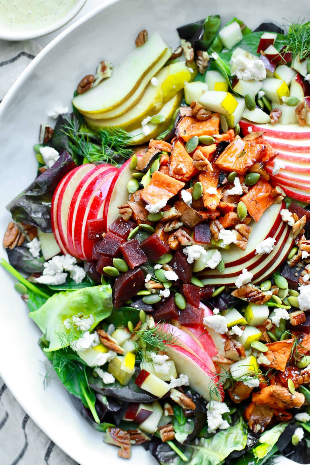 Fall Harvest Chopped Salad with Almond Butter Apple Dijon Dressing