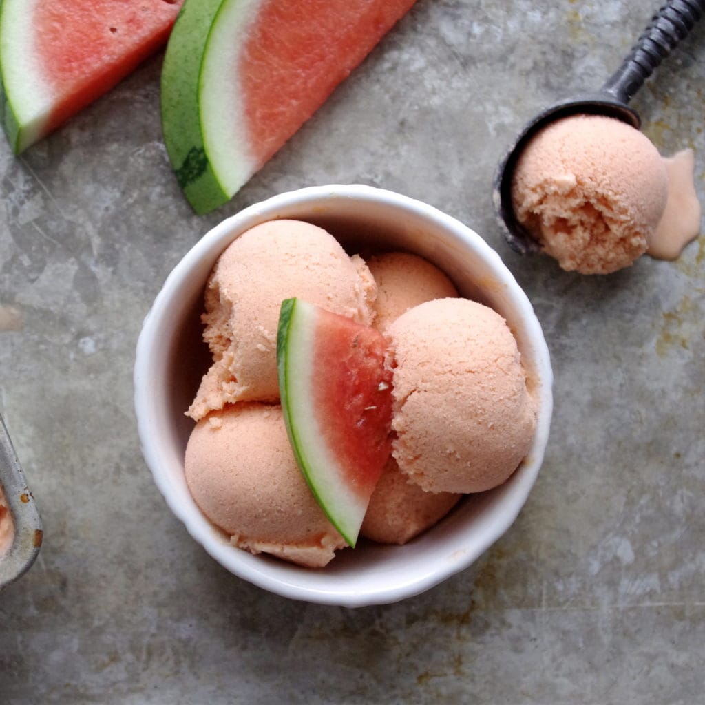 Watermelon Coconut Ice Cream (vegan, gf, and no ice cream machine needed!) via Nutritionist in the Kitch