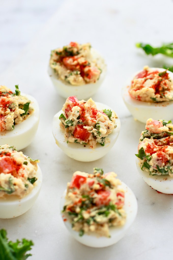 No Mayo! Healthy Hummus Deviled Eggs Recipe | Nutrition in the Kitch