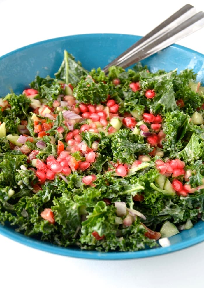 Creamy Tahini Kale Salad with Pomegranate
