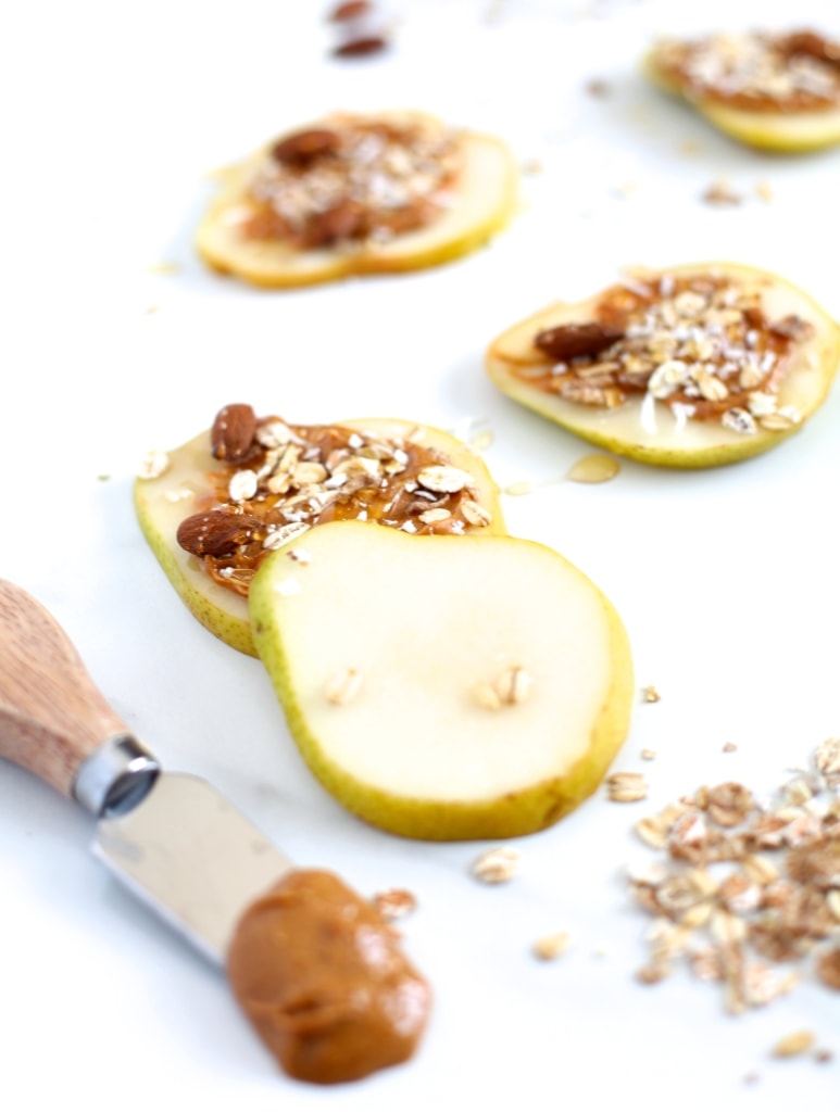 Pear & Almond Butter Muesli Snack Stacks