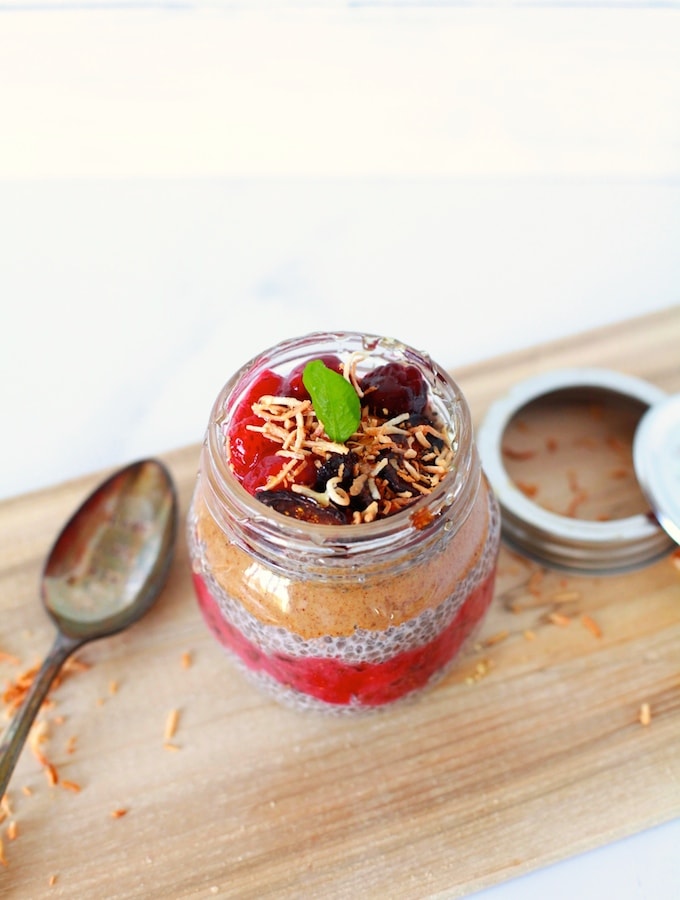 Layered Chia Pudding with Strawberry Fig Compote via Nutritionist in the Kitch