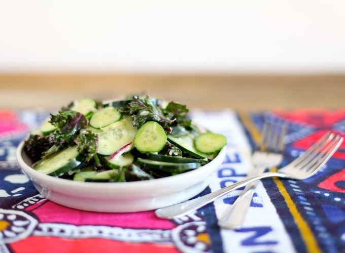 Lightened Up Creamy Cucumber and Kale Salad via Nutritionist in the Kitch