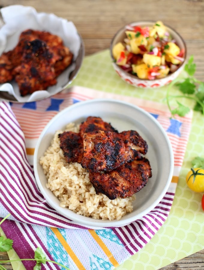 Spice Rubbed BBQ Chicken & Pineapple Salsa Rice Plate