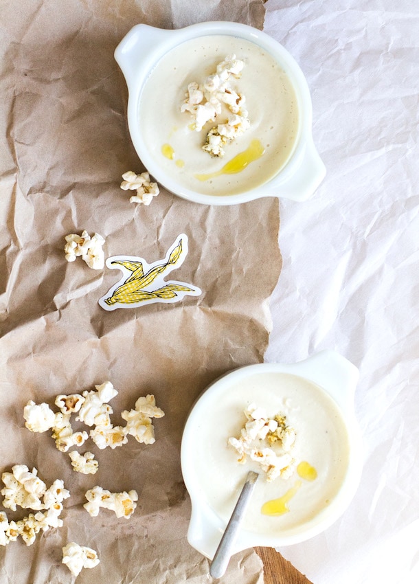 Cauliflower Soup with Herbed Popcorn from Heartbeet Kitchen