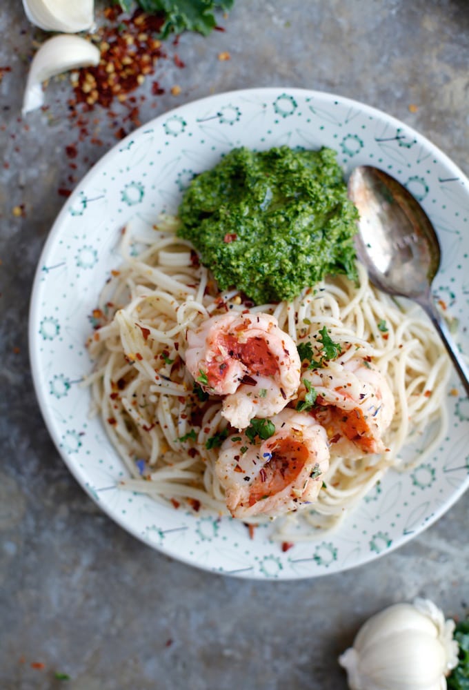 30-Minute Meal // Light Shrimp Scampi with Kale Pesto // Gluten & Dairy Free