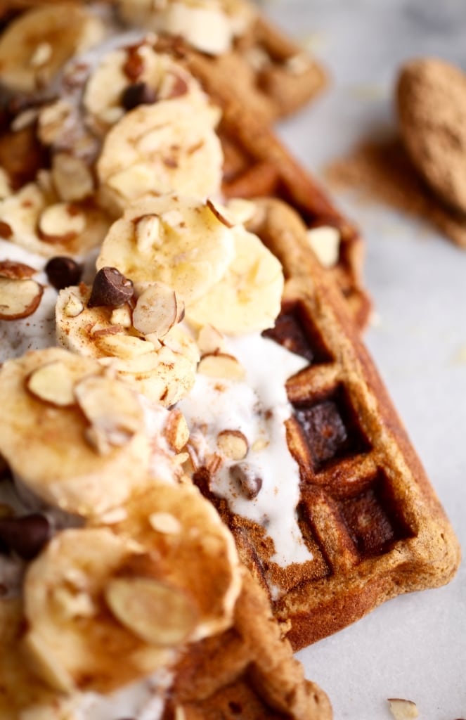 Maca Almond Banana Chocolate Chip Waffles // Grain & Dairy Free via Nutritionist in the Kitch