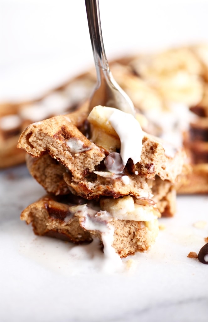 Maca Almond Banana Chocolate Chip Waffles // Grain & Dairy Free via Nutritionist in the Kitch