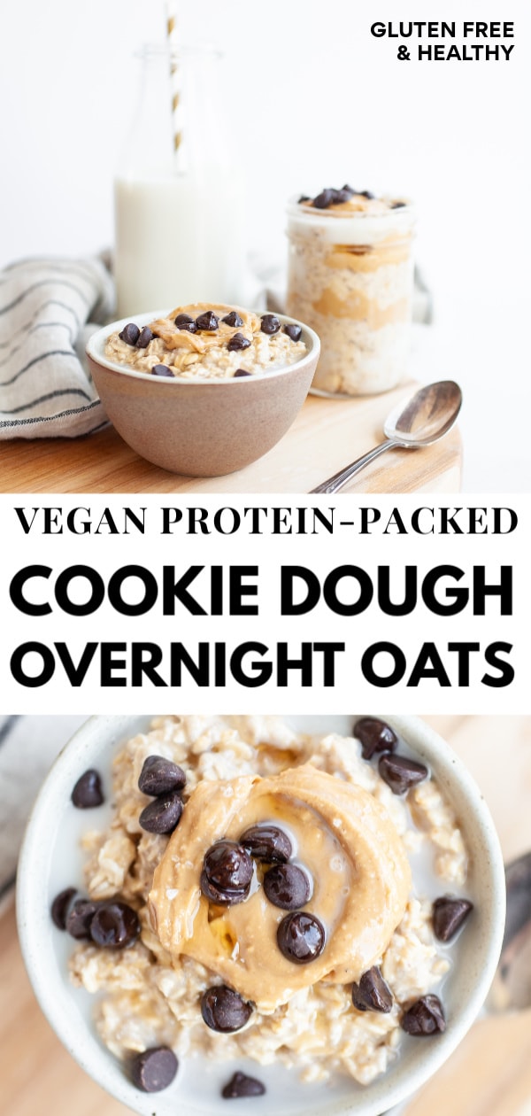 Try this recipe for unreal vegan protein packed cookie dough overnight oats (made in a jar easy!) that’s perfect for healthy clean eating, quick or rushed mornings, and loaded with cashew butter, chocolate chip, and a delicious naturally sweet (no sugar added!) cookie-dough flavour!