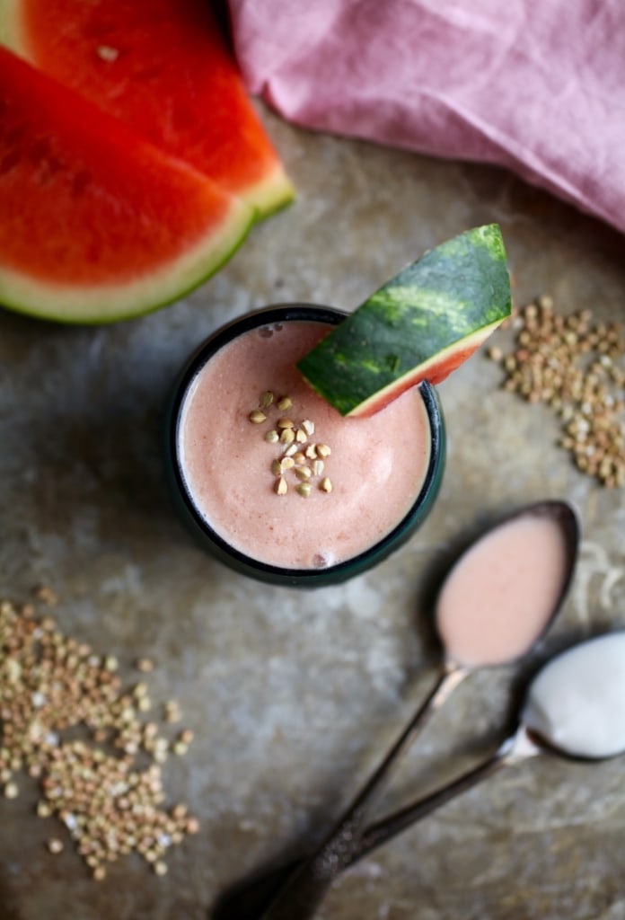 Creamy Watermelon & Banana Buckwheat Smoothie (Dairy & Gluten Free) via Nutritionist in the Kitch