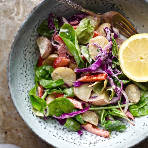 Veggie-Loaded Summer Potato Salad Jars via Nutritionist in the Kitch