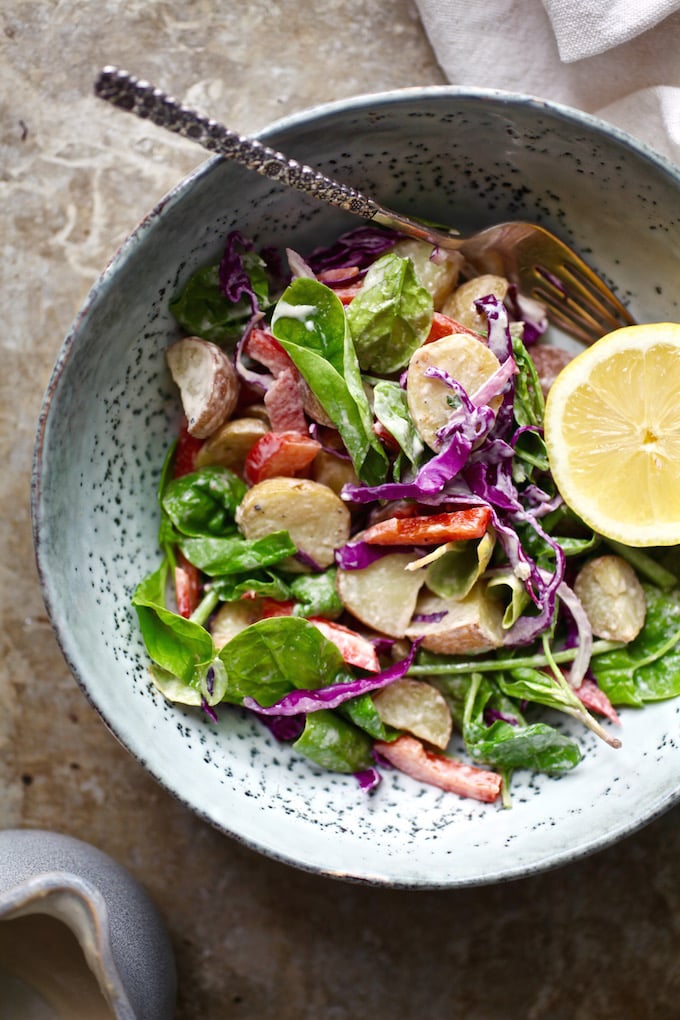 Veggie-Loaded Summer Potato Salad via Nutritionist in the Kitch