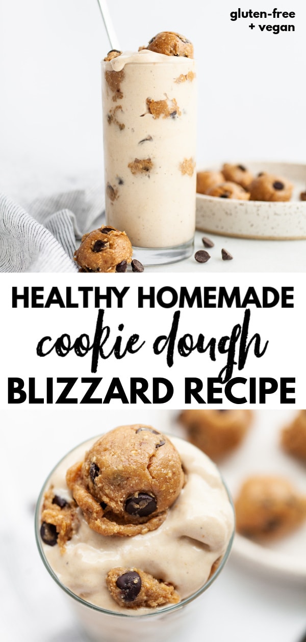 You’ve got to try this healthy homemade cookie dough blizzard recipe that totally gives Dairy Queen a run for it’s money! This recipe is gluten free, dairy free, vegan, plant based, made with whole food ingredients, a delicious edible homemade cookie dough, and it’s packed with plant protein! 