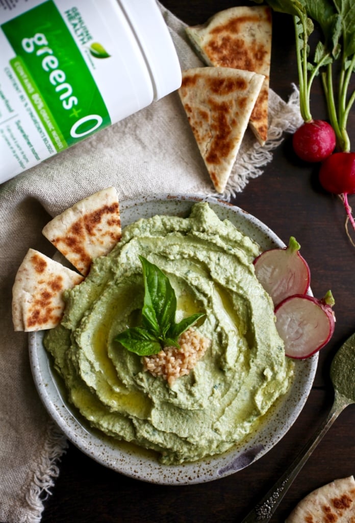 Supercharged Basil & Garlic Hummus via Nutritionist in the Kitch