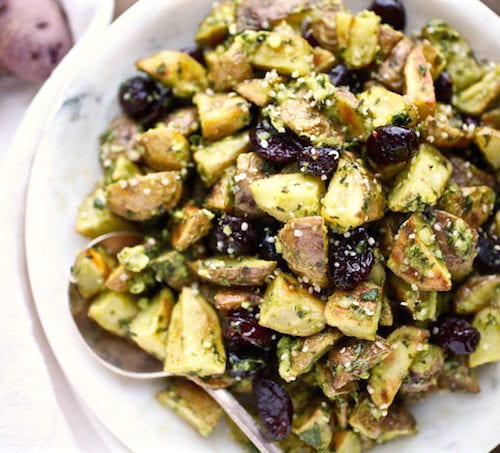 Warm Pesto & Cranberry Potato Salad // DF & GF via Nutritionist in the Kitch