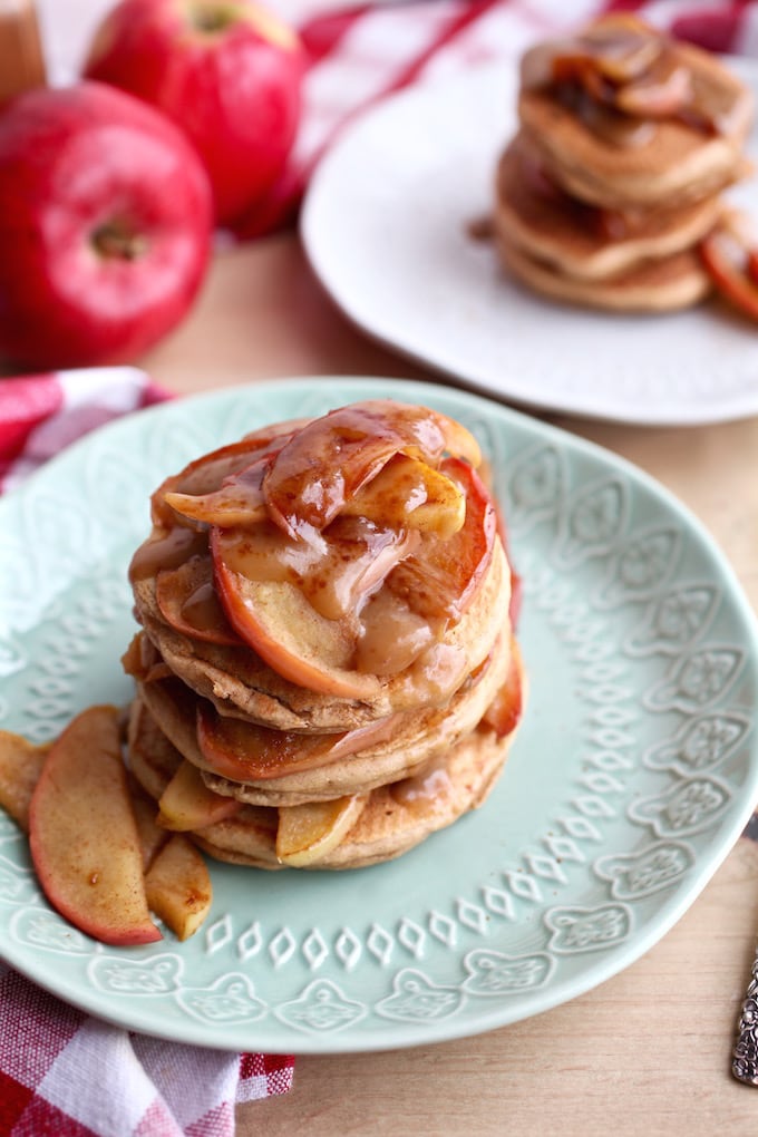 Healthy Apple Caramel Pancakes (GF & DF) via Nutritionist in the Kitch