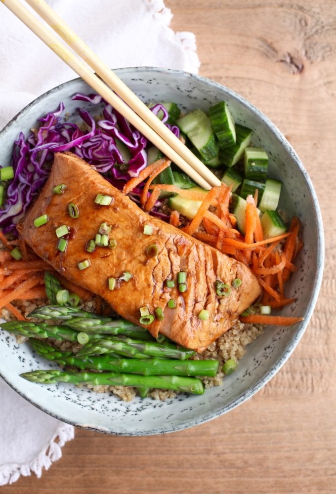 Ginger Soy Salmon Bowl (Gluten Free) via Nutrition in the Kitch