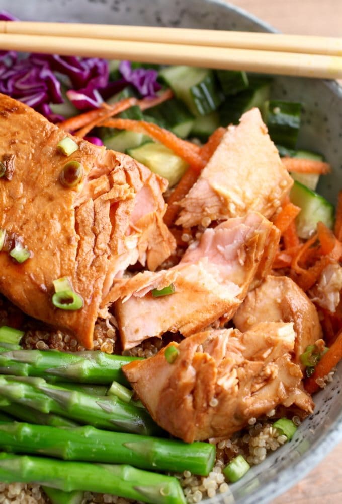 Ginger Soy Salmon Bowl (Gluten Free) via Nutrition in the Kitch