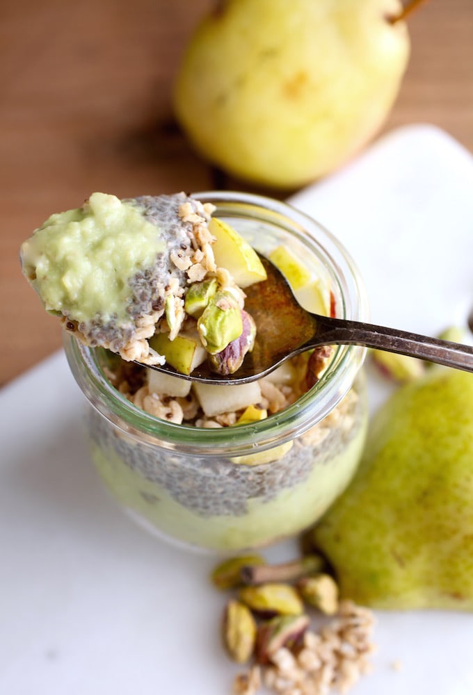 Pear Chia Pistachio Breakfast Parfait Jars via Nutritionist in the Kitch