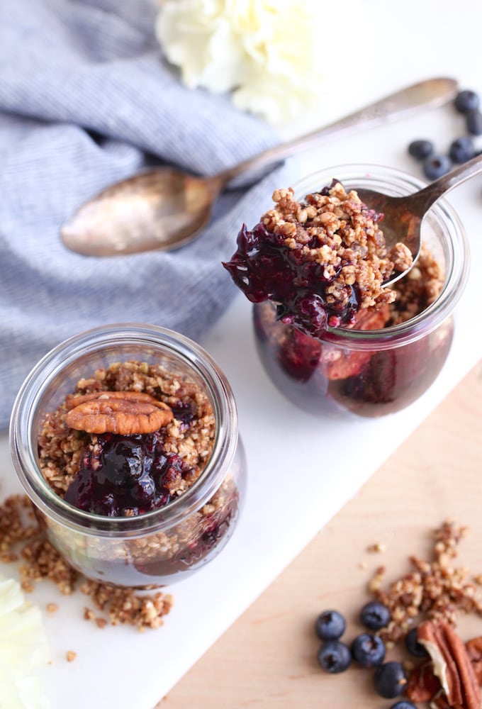 No-Bake Layered Pecan Blueberry Cobbler via Nutrition in the Kitch