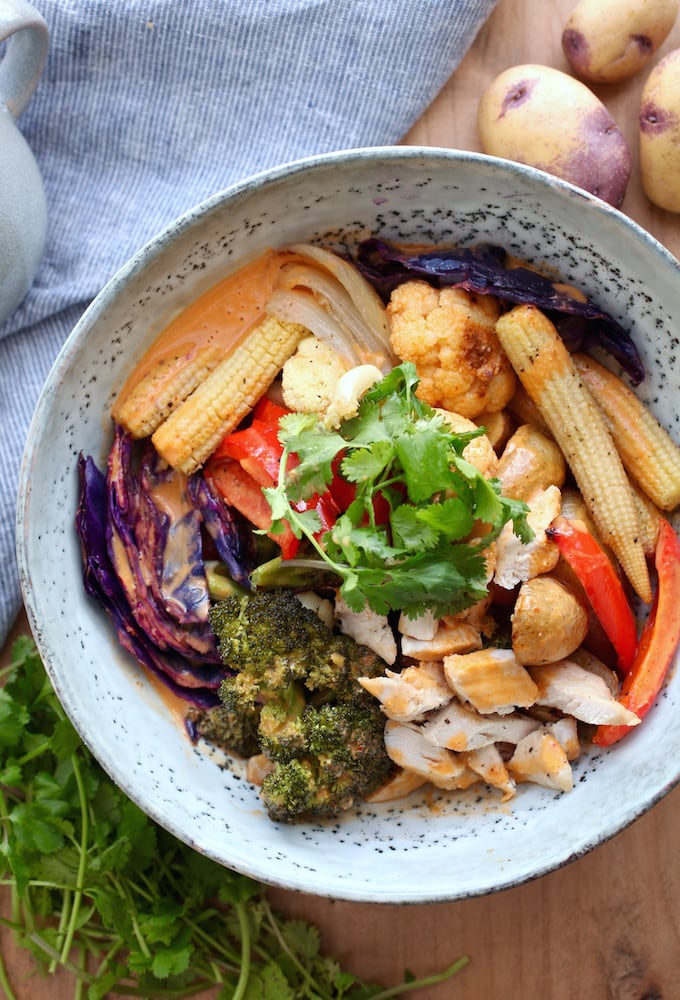 Sheet-Pan Thai Peanut Curry Bowl via Nutrition in the Kitch