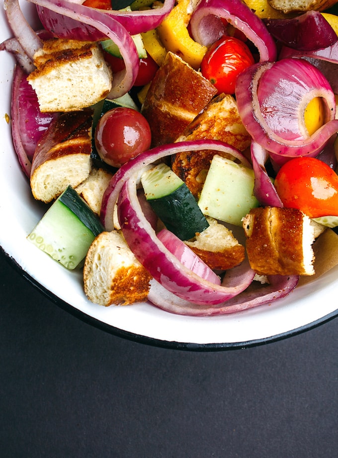 Grilled Pretzel Panzanelle Salad from Vegetarian Ventures 