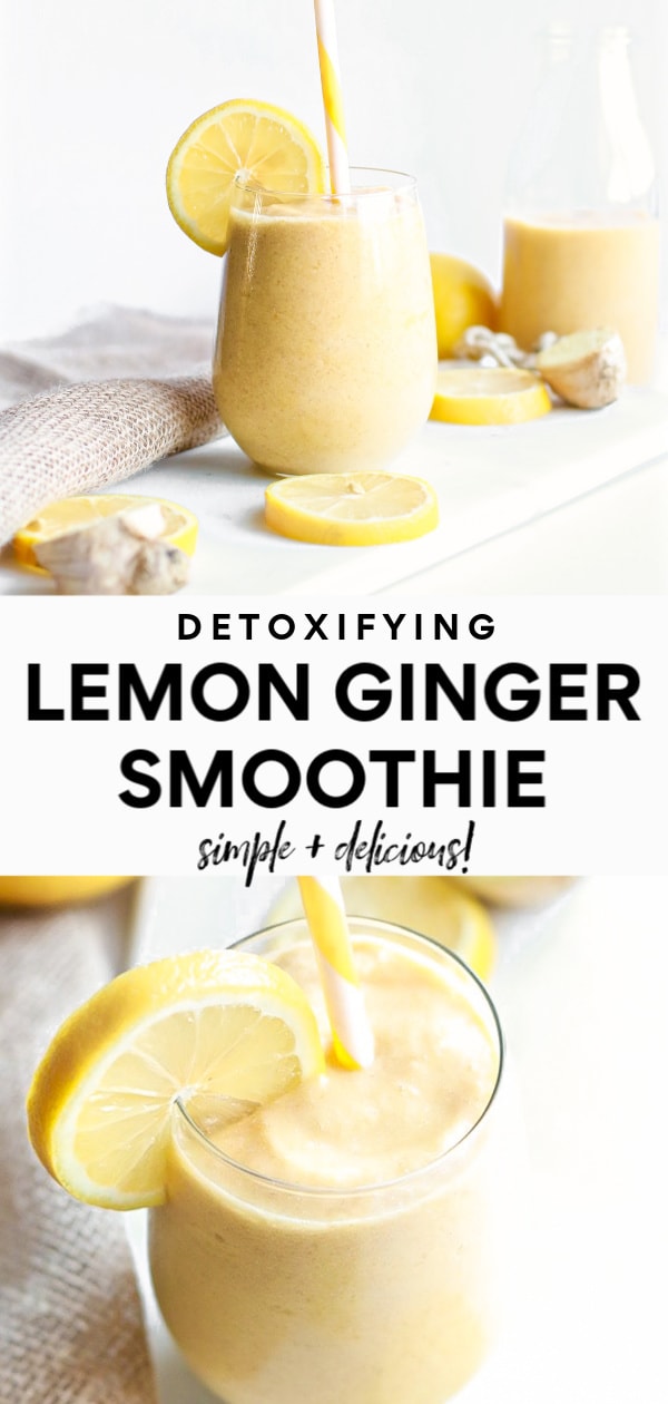 This healthy and detoxifying fresh lemon ginger smoothie recipe is so easy to make and is dairy free, gluten free, plant-based, and can easily be made vegan! It’s perfect for boosting digestive health, skin health, and is one of the best detox drinks you’ll ever have! 