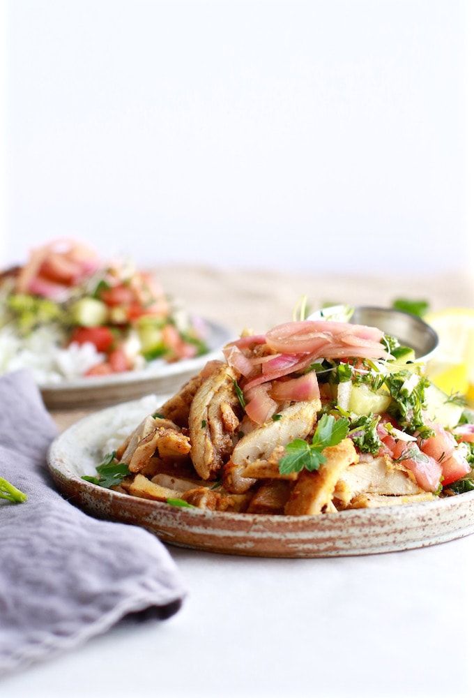 Healthy Chicken Shawarma Plate via Nutrition in the Kitch