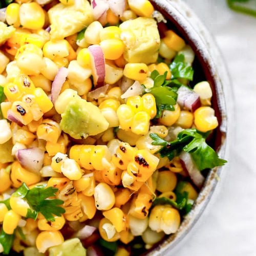 grilled corn salad with avocado, cilantro, and lime