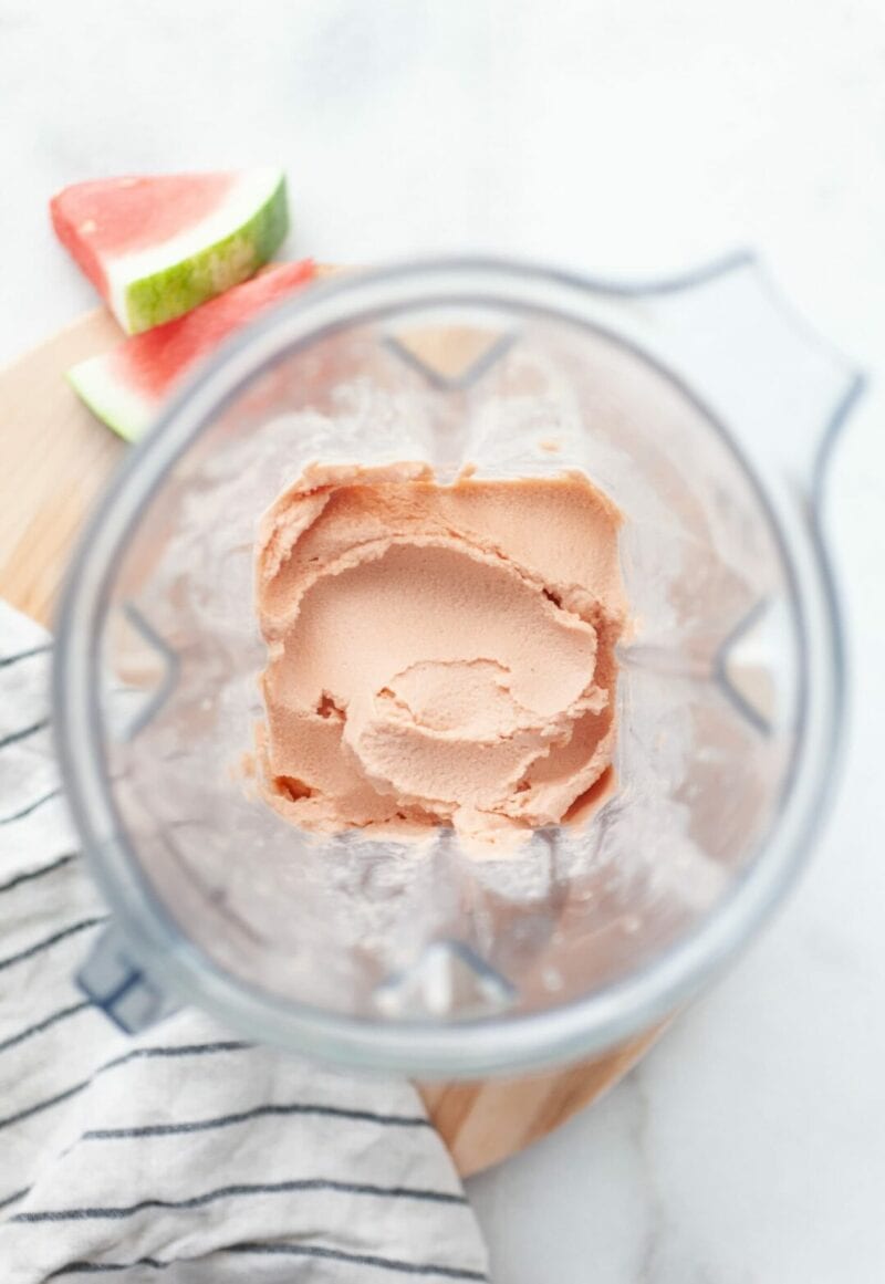 Watermelon Ice Cream in a blender canister