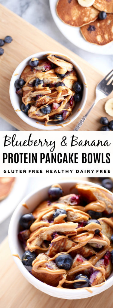 Blueberry Banana Protein Pancake Bowls