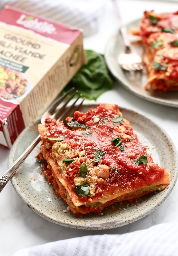 This delicious and easy lasagna recipe is made healthy with plant-based veggie ground and a simple cashew spinach ricotta! It's vegan and vegetarian but has a classic lasagna taste, sure to please any lasagna lover!
