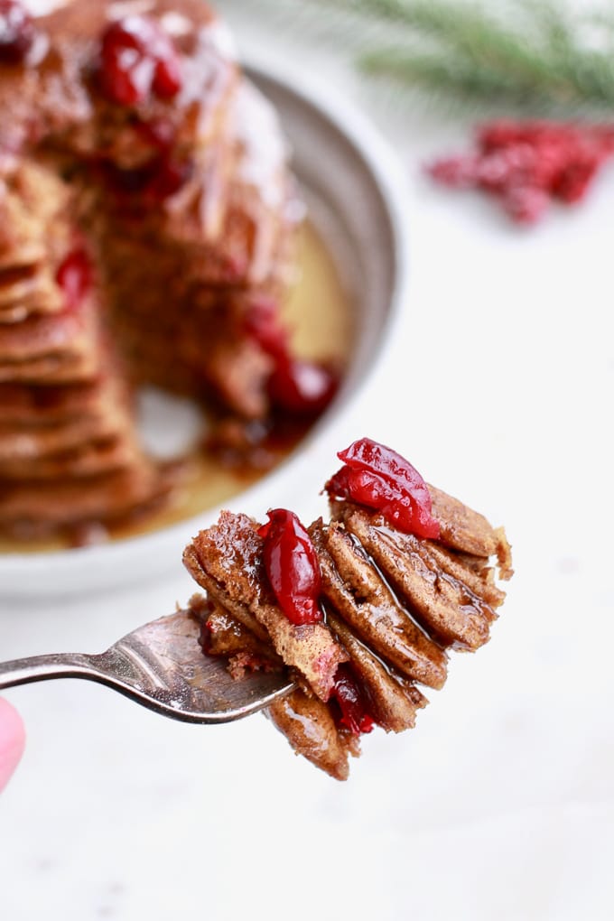 This recipe for healthy gingerbread pancakes is sure to be a crowdpleaser. The pancakes are easy, healthy, gluten free, paleo and perfect for Christmas morning, or any time of the year you are craving gingerbread!