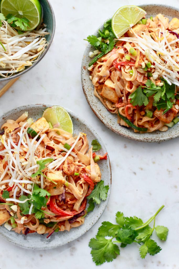 Easy and delicious gluten free Pad Thai with homemade peanut sauce
