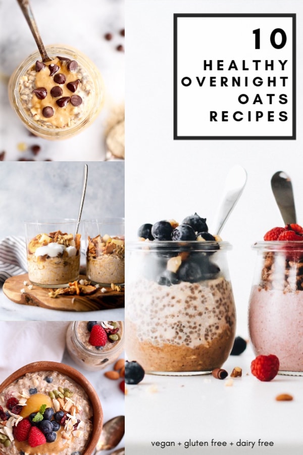 These 10 Healthy Overnight Oats recipes are a must try for easy and quick mornings. Simply make these in a jar the night before and enjoy a fast breakfast the next day! Many of these are vegan, dairy free, gluten free, have added protein, coconut and/or greek yogurt, and are clean eating friendly!