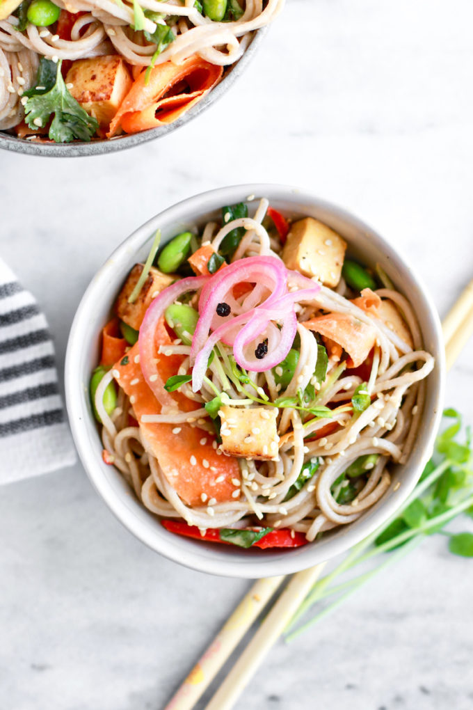 Delicious and Healthy Cold Soba Noodle Salad With Tahini Lemongrass Dressing 