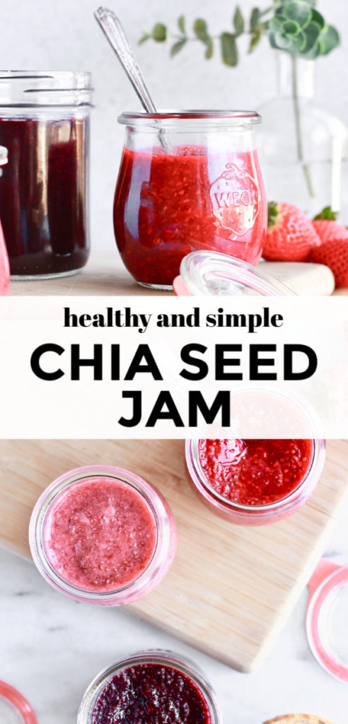 Amp up your breakfast or desserts with Easy Chia Seed Jam recipe done three ways - Vanilla Blueberry Chia Jam, Lemon Raspberry Chia Jam, and Ginger Strawberry Chia Jam. Simple, fibre rich, and super delicious!