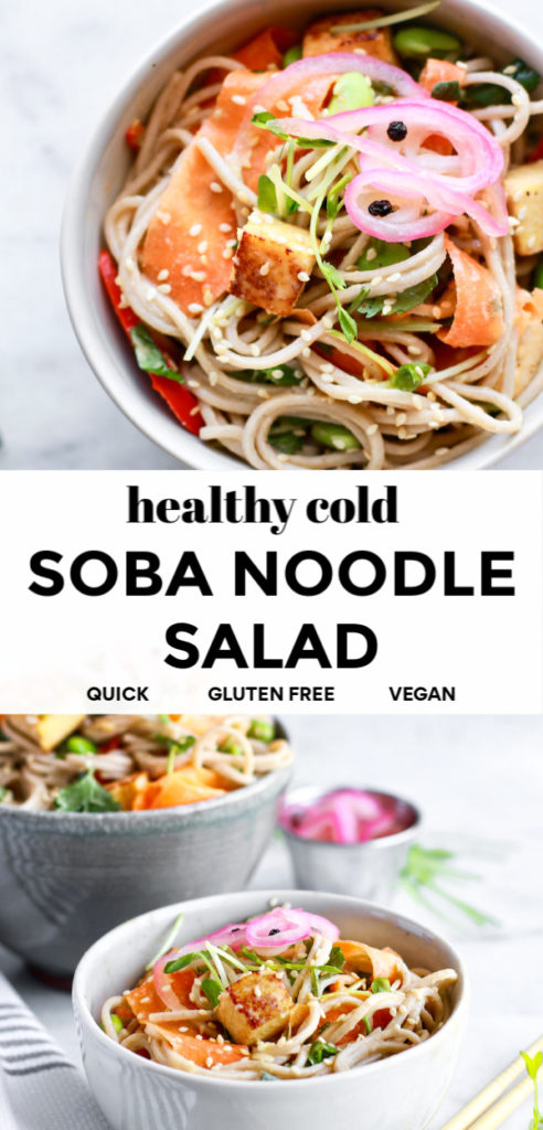 This delicious and healthy homemade Cold Soba Noodle Salad recipe is perfect for lunch or dinner, easy to make, vegan, and loaded with flavour. The buckwheat soba noodles make this vegan salad filling along with loads of vegetables and crispy tofu. 