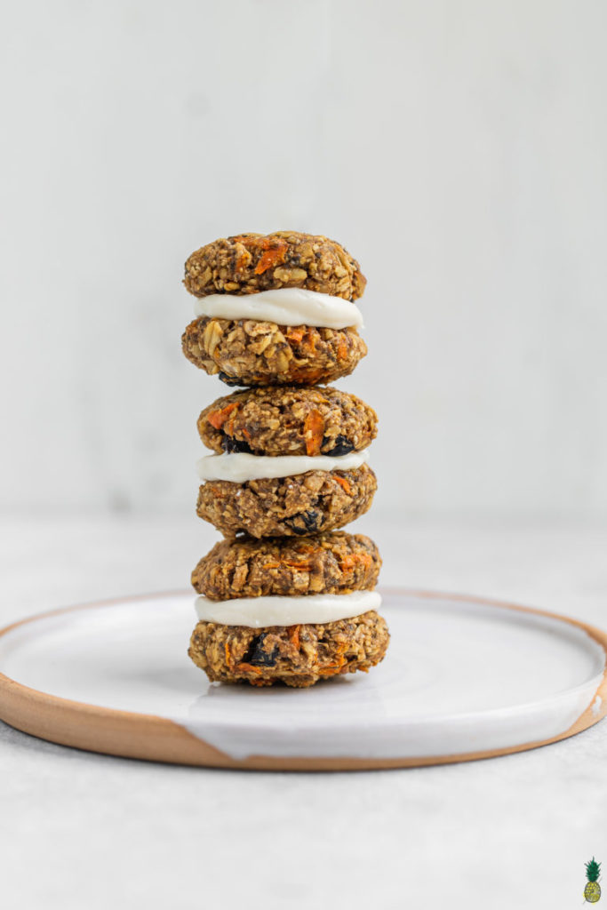 9 Surprisingly Healthy Gluten Free Oatmeal Raisin Cookies // Carrot Cake Cookie Sandwiches via Sweet Simple Vegan