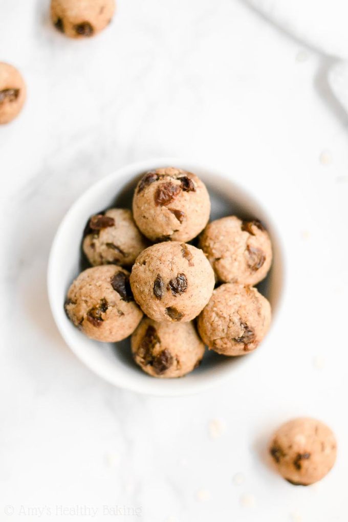 9 Surprisingly Healthy Gluten Free Oatmeal Raisin Cookies // Oatmeal Raisin Cookie Dough Bites via Amy's Healthy Baking