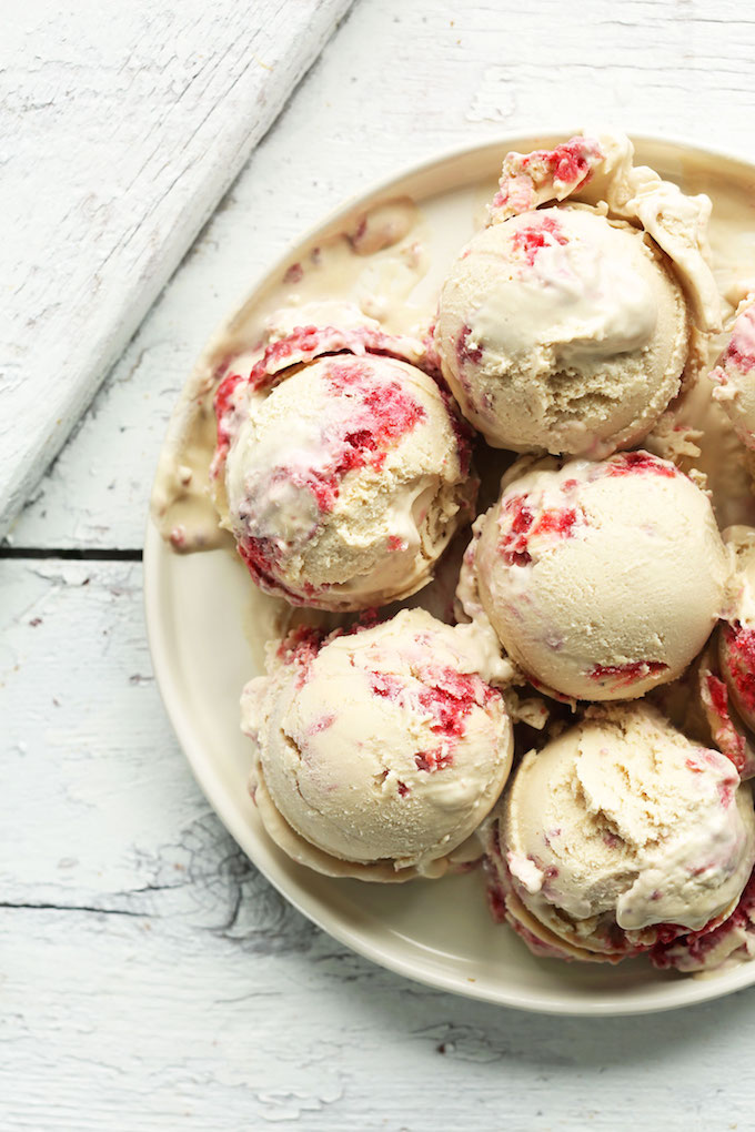 12 Homemade Dairy Free Ice Cream Recipes for Summer // Raspberry Ripple Ice Cream from Minimalist Baker