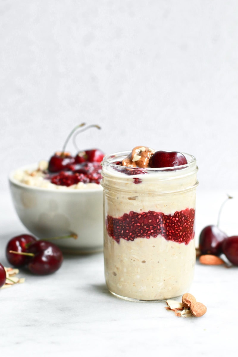 Healthy Overnight Oats with Cherry Chia Seed Jam
