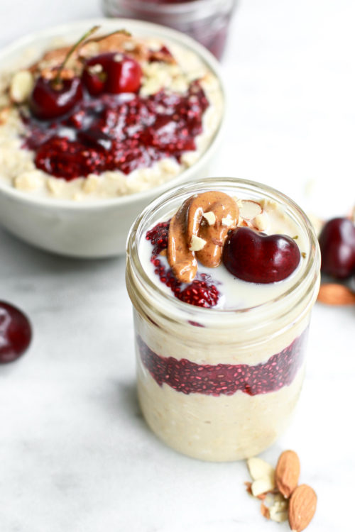 Healthy Overnight Oats with Cherry Chia Seed Jam | Nutrition in the Kitch