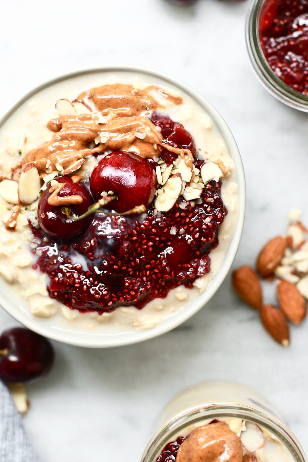 Healthy Overnight Oats with Cherry Chia Seed Jam