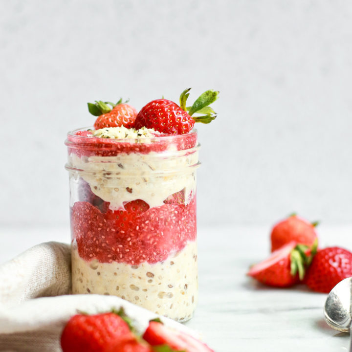 Healthy Strawberry Overnight Oats with Simple Strawberry Chia Seed Jam