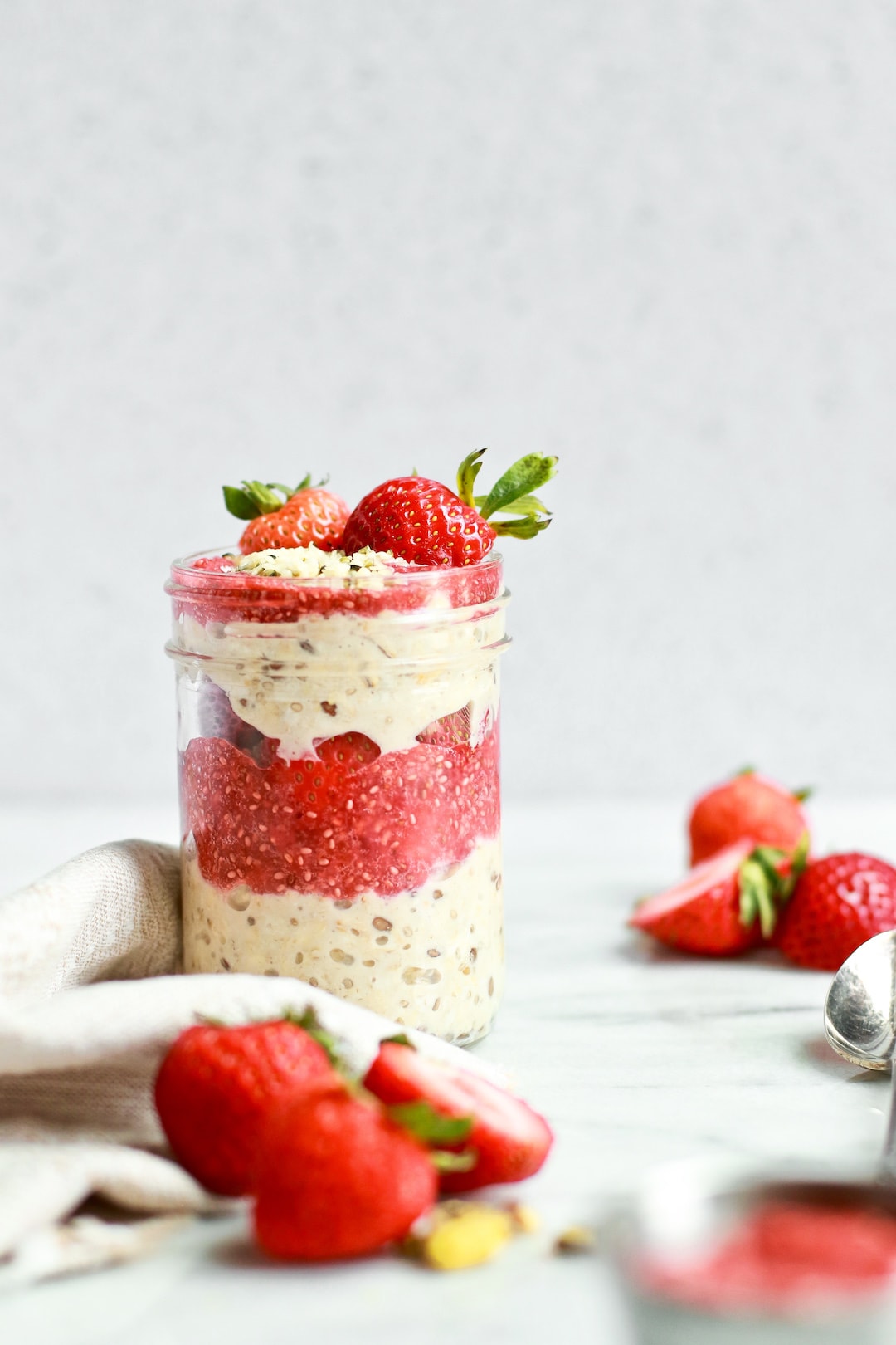 Healthy Strawberry Overnight Oats with Simple Strawberry Chia Seed Jam